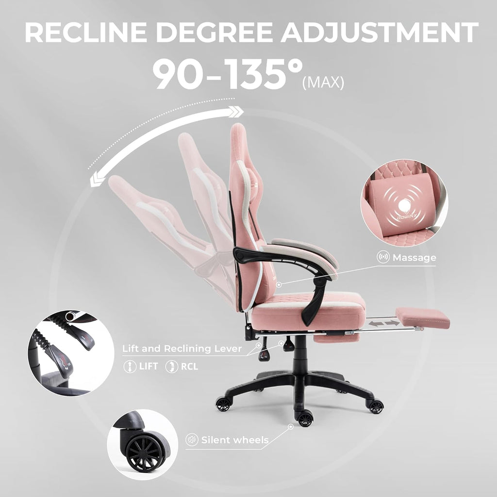 Gaming Chair Breathable Fabric Computer Chair with Pocket Spring Cushion, Comfortable Office Chair with Gel Pad and Storage Bag,Massage Game Chair with Footrest