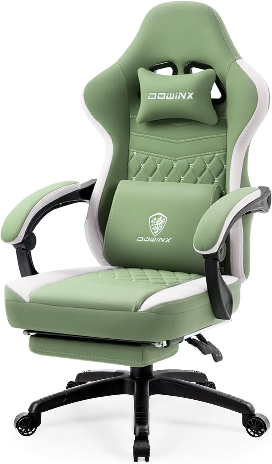 Gaming Chair Breathable Fabric Computer Chair with Pocket Spring Cushion, Comfortable Office Chair with Gel Pad and Storage Bag,Massage Game Chair with Footrest