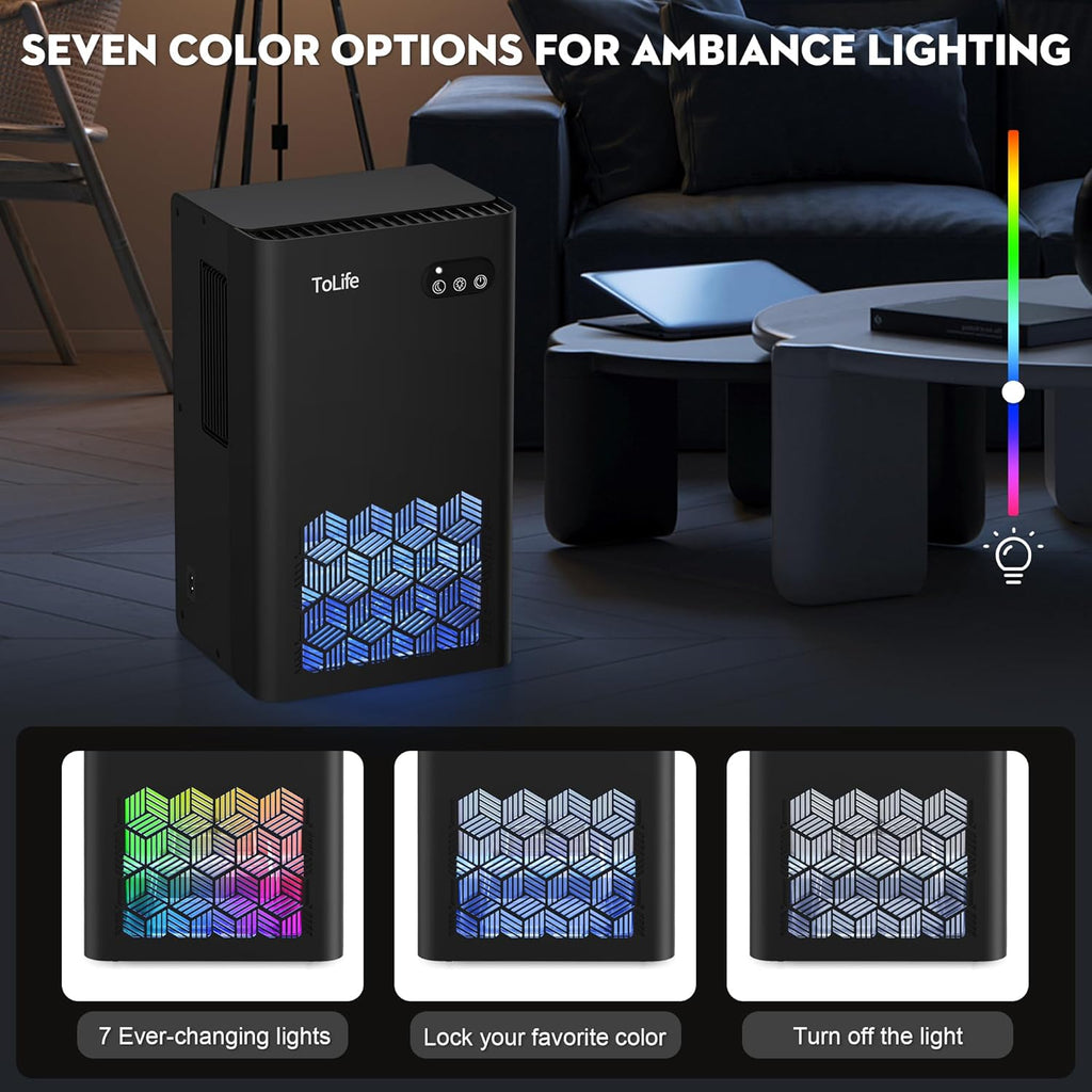 Dehumidifier for Home, 1000 sq.ft Dehumidifiers for Bedroom Bathroom Basement with 95 OZ Water Tank, Auto Shut Off 7 Colors LED Light, White Black