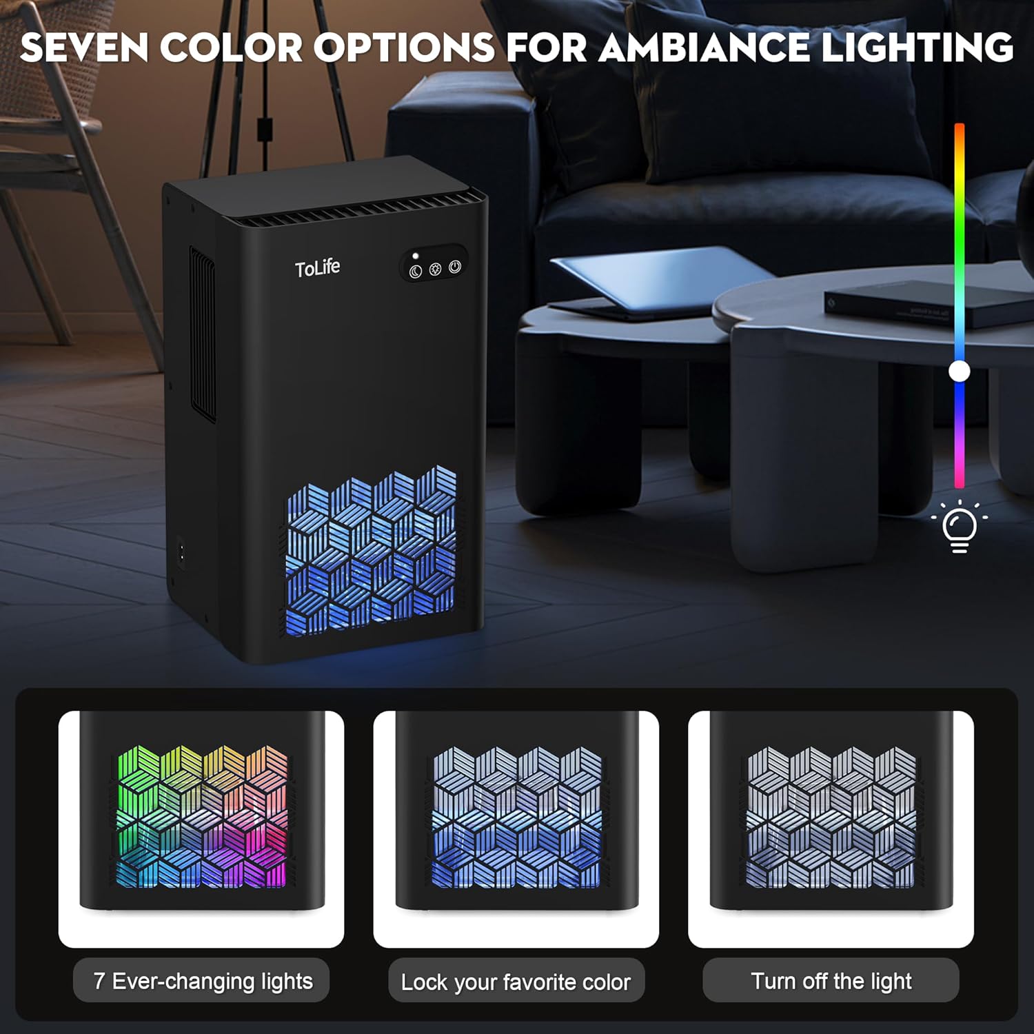 Dehumidifier for Home, 1000 sq.ft Dehumidifiers for Bedroom Bathroom Basement with 95 OZ Water Tank, Auto Shut Off 7 Colors LED Light, White Black