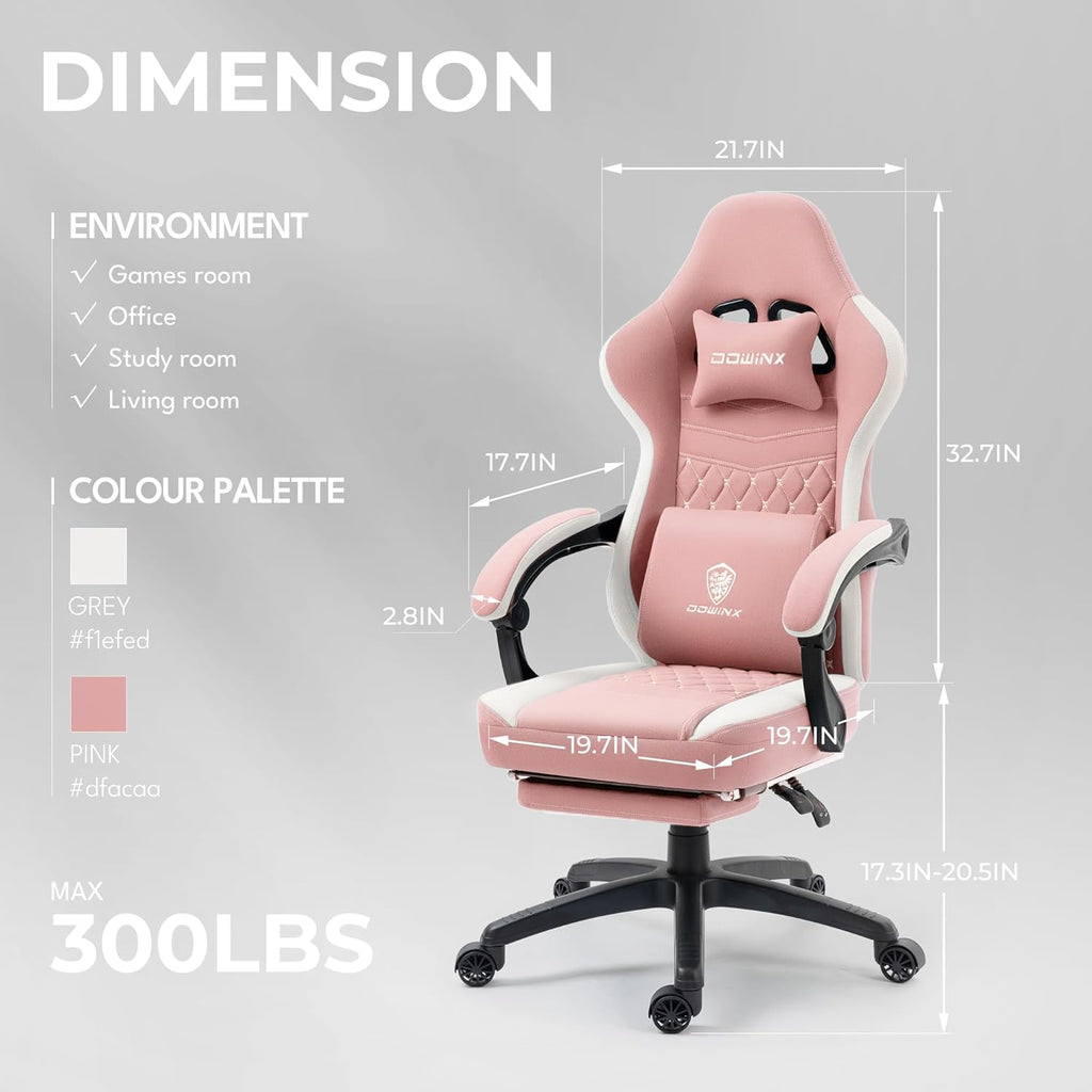 Gaming Chair Breathable Fabric Computer Chair with Pocket Spring Cushion, Comfortable Office Chair with Gel Pad and Storage Bag,Massage Game Chair with Footrest