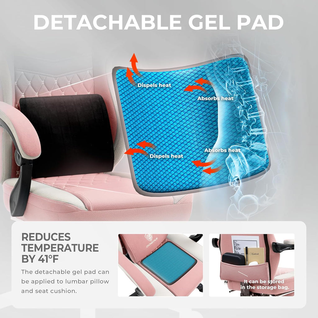 Gaming Chair Breathable Fabric Computer Chair with Pocket Spring Cushion, Comfortable Office Chair with Gel Pad and Storage Bag,Massage Game Chair with Footrest