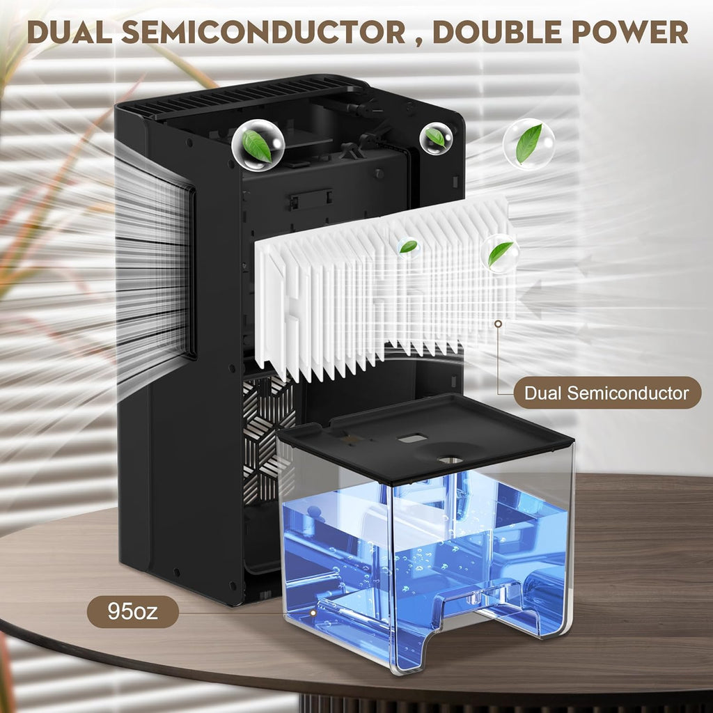 Dehumidifier for Home, 1000 sq.ft Dehumidifiers for Bedroom Bathroom Basement with 95 OZ Water Tank, Auto Shut Off 7 Colors LED Light, White Black
