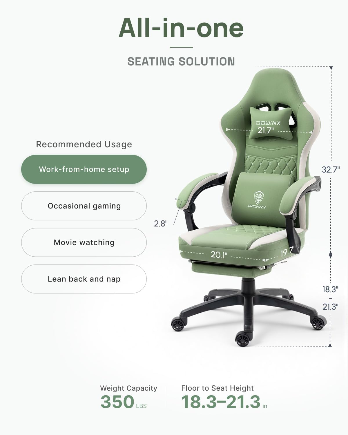Gaming Chair Breathable Fabric Computer Chair with Pocket Spring Cushion, Comfortable Office Chair with Gel Pad and Storage Bag,Massage Game Chair with Footrest
