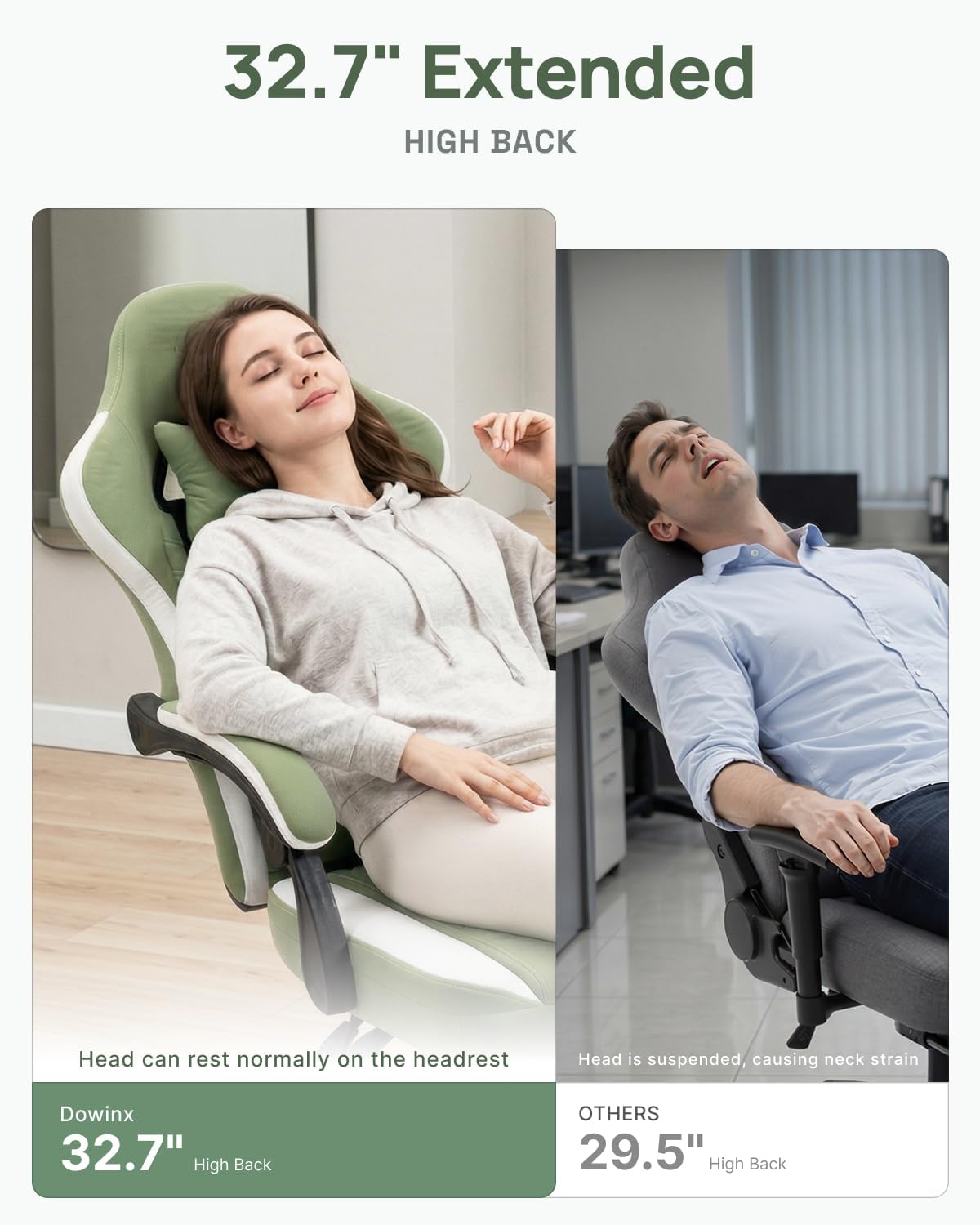 Gaming Chair Breathable Fabric Computer Chair with Pocket Spring Cushion, Comfortable Office Chair with Gel Pad and Storage Bag,Massage Game Chair with Footrest