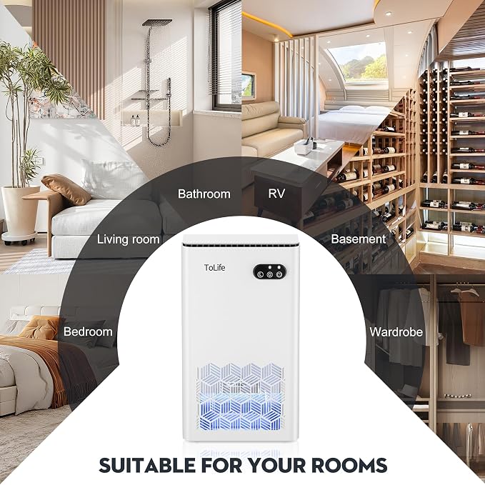 Dehumidifier for Home, 1000 sq.ft Dehumidifiers for Bedroom Bathroom Basement with 95 OZ Water Tank, Auto Shut Off 7 Colors LED Light, White Black