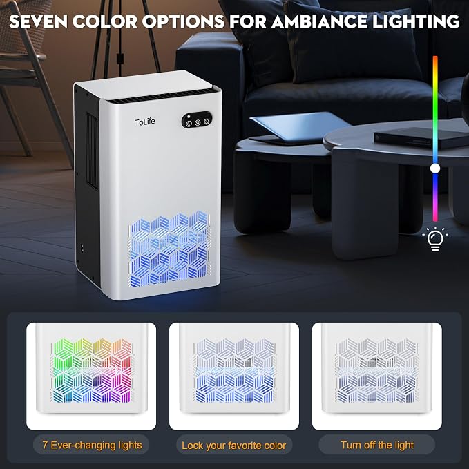 Dehumidifier for Home, 1000 sq.ft Dehumidifiers for Bedroom Bathroom Basement with 95 OZ Water Tank, Auto Shut Off 7 Colors LED Light, White Black