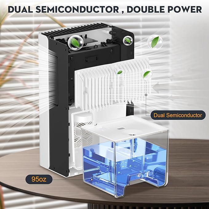 Dehumidifier for Home, 1000 sq.ft Dehumidifiers for Bedroom Bathroom Basement with 95 OZ Water Tank, Auto Shut Off 7 Colors LED Light, White Black