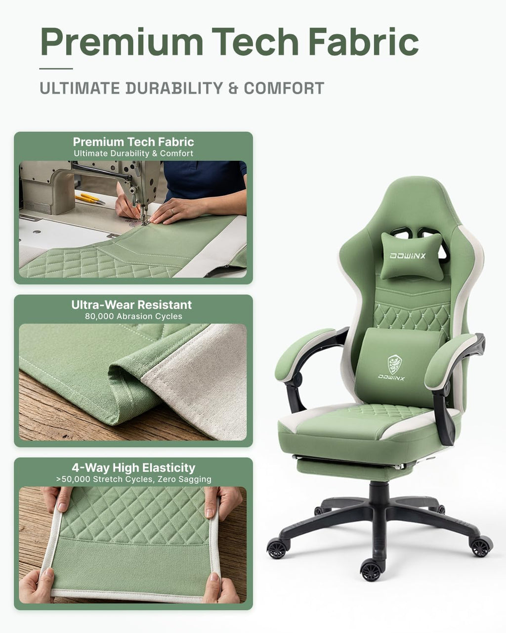 Gaming Chair Breathable Fabric Computer Chair with Pocket Spring Cushion, Comfortable Office Chair with Gel Pad and Storage Bag,Massage Game Chair with Footrest