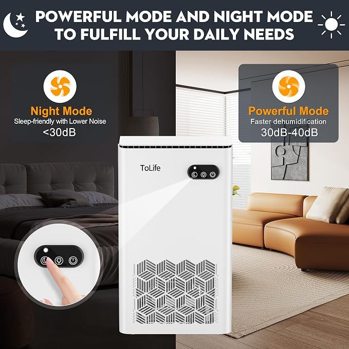 Dehumidifier for Home, 1000 sq.ft Dehumidifiers for Bedroom Bathroom Basement with 95 OZ Water Tank, Auto Shut Off 7 Colors LED Light, White Black