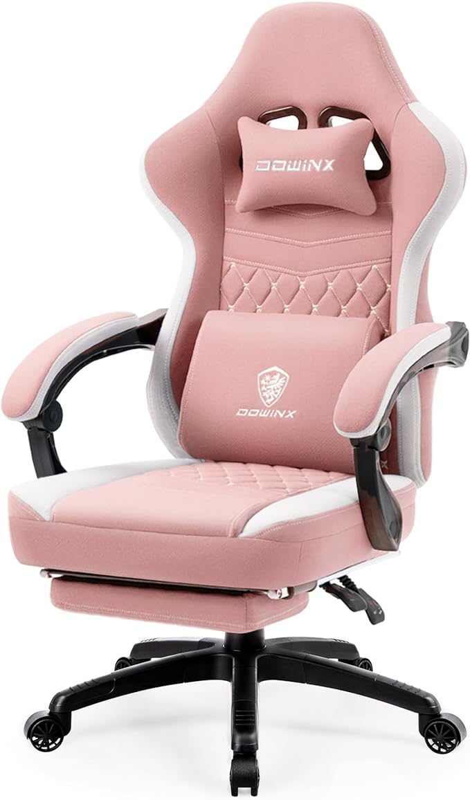 Gaming Chair Breathable Fabric Computer Chair with Pocket Spring Cushion, Comfortable Office Chair with Gel Pad and Storage Bag,Massage Game Chair with Footrest