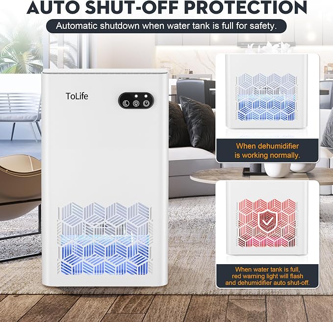 Dehumidifier for Home, 1000 sq.ft Dehumidifiers for Bedroom Bathroom Basement with 95 OZ Water Tank, Auto Shut Off 7 Colors LED Light, White Black