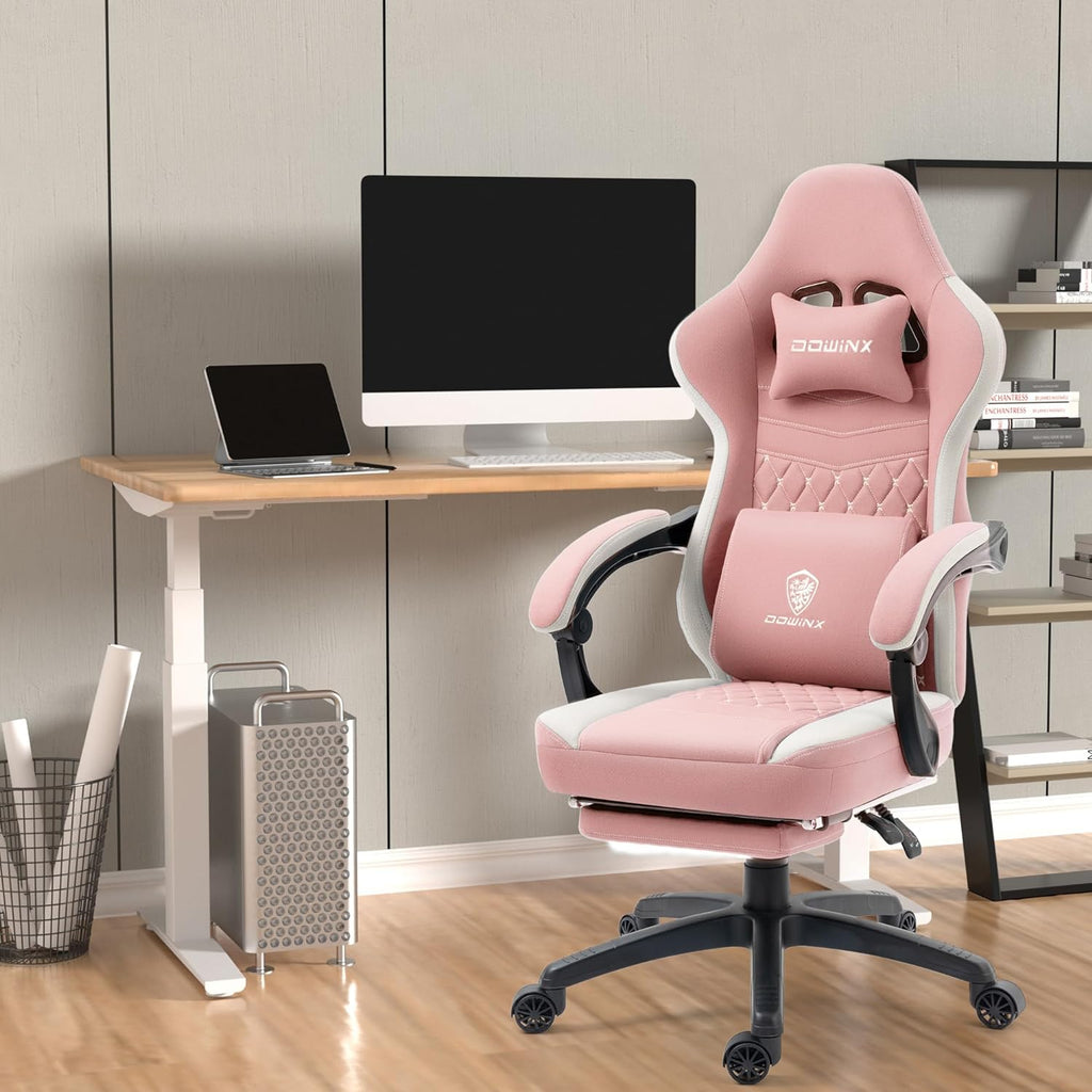 Gaming Chair Breathable Fabric Computer Chair with Pocket Spring Cushion, Comfortable Office Chair with Gel Pad and Storage Bag,Massage Game Chair with Footrest